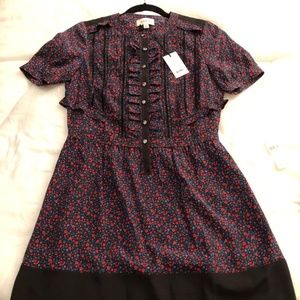 Coach Ruffle-Trimmed Floral Print Crepe Mini Dress